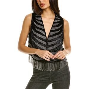 Free People Anna Sui Stargaze Vest Small Velvet Fringe Beaded Sleeveless Top